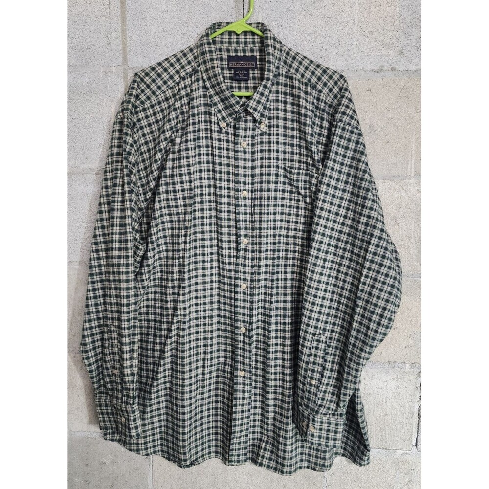Herman Geist Long Sleeve Button-Down Men's Plaid Shirt Green Size XXL